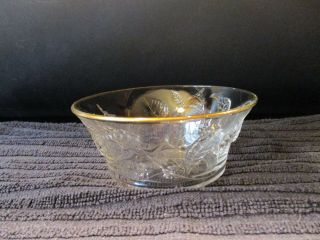 Vintage Clear Glass Embossed Berry Bowl " France " Trimmed In Gold