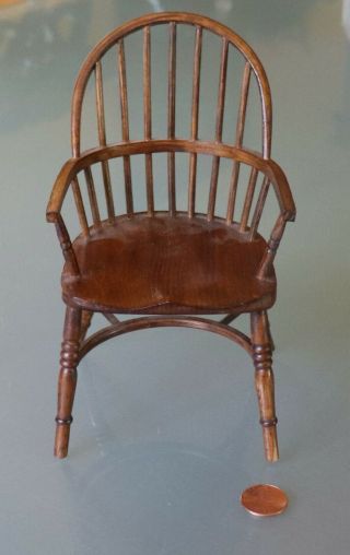 08/08 Vintage Handmade 6 1/4 " Doll Sized Barrel Windsor Arm Chair,  Signed