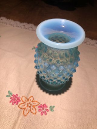 Vintage Fenton Glass Ice Blue White Opalescent Hobnail Bud Vase