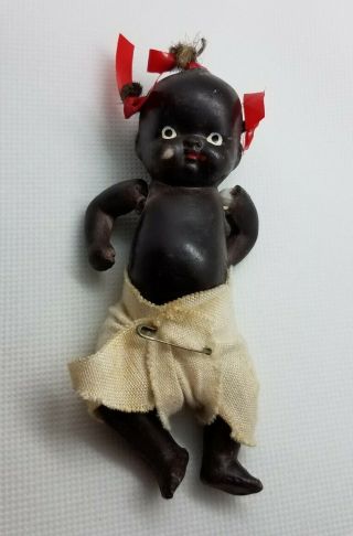 Vintage Japan Black Americana Cute Small Jointed Bisque Porcelain Baby Doll