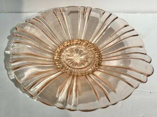 Art Deco Pink Depression Glass Candy Dish 8 " Low Tab Handles " Old Cafe Style "