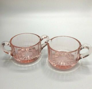 Vintage Pink Drepession Glass Open Sugar And Creamer