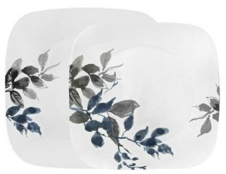 Corelle Square Kyoto Night Dinner Or Lunch Plate Japanese Garden Blue Gray Leaf