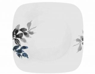 Corelle Square KYOTO NIGHT Dinner OR Lunch PLATE Japanese Garden Blue Gray Leaf 2