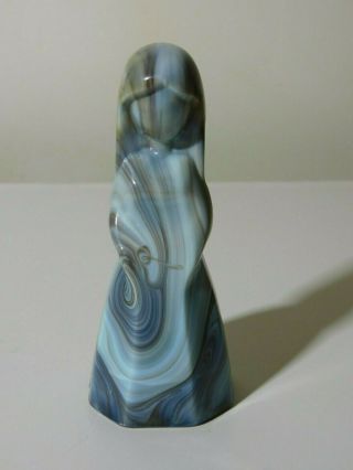 Vi Hunter Mosser Glass Jenny Doll Bell Brown & Blue Swirled Slag Glass
