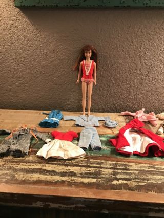 Vintage 1963 Skipper Barbie Doll Mattel Brown Hair With Clothes