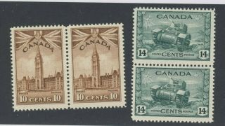4x Canada Mnh Wwii Stamps 2x Pairs 257 - 10c 259 - 14c Tank Guide Value = $35.  00