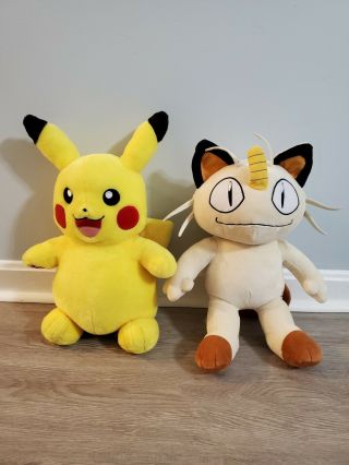 Pokemon Build A Bear Pikachu,  Meowth Stuffed Animal Plushes 17 Inch Babw