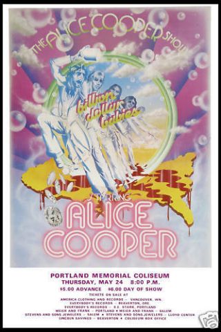 Rock: Alice Cooper At Portland Memorial Concert Poster 1973 12x18