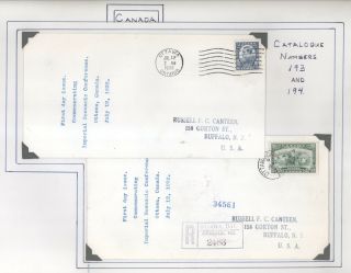 July 12,  1932 Canada Scott 193 First Day Cover & 194 Registered Fdc