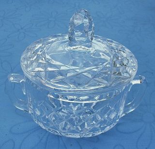 Vintage Diamond Cut Glass Sugar Bowl With Lid
