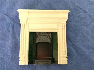Dollhouse Miniature Ceramic Fireplace Mantle W “tile” And Metal Insert