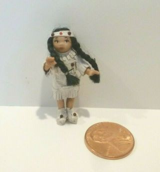 Tiny 1/2 " Scale Miniature Native American Girl 1 1/2 " Tall
