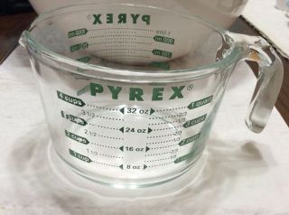Vintage Pyrex 4 Cup / Measuring Cup Mixing Green Letters