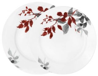 1 Corelle Round Kyoto Leaves Dinner Or Lunch Plate Japanese Garden Red Gray