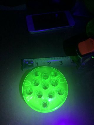 Vintage Vaseline Green Uranium Glass Flower Frog 11 Holes Domed 3 Inch Diameter