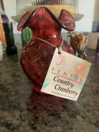 Vintage Hand Crafted Fenton Red Country Cranberry Vase