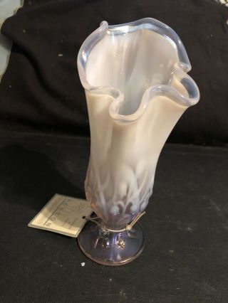 Vintage Early Fenton Opalescent Handmade Stretch Swung Vase 8” Tall X 3 1/2” W