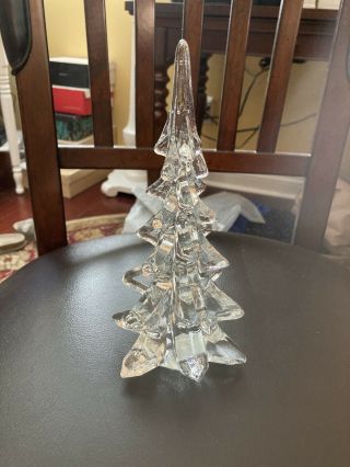 Vintage Enesco Solid Art Glass Christmas Tree 8” Clear Crystal Decorative