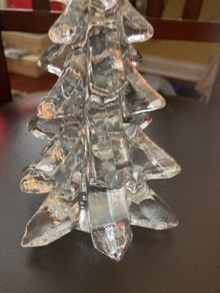 Vintage Enesco Solid Art Glass Christmas Tree 8” Clear Crystal Decorative 2
