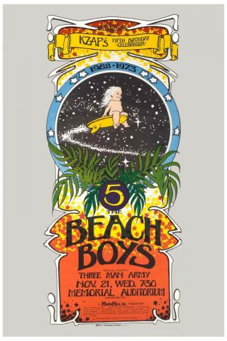 Surf: The Beach Boys At The Sacramento Memorial Theatre Poster 1973 12x18