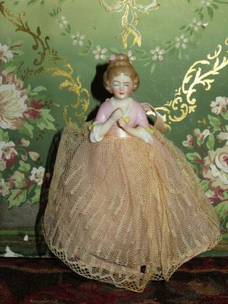 Fancy Antique 6 " German Porcelain Half Doll Lady Dollhouse Doll