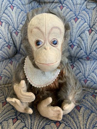 Vintage 9 " Schuco Mohair Tricky Yes No Monkey W/bib No Tag Soiled No Res