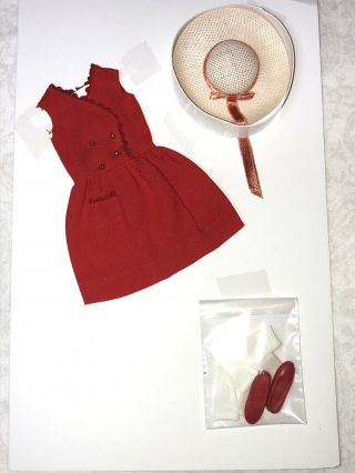 12” Vintage Mattel Barbie Skipper Clothing “red Sensation” Dress & Hat Heels B4