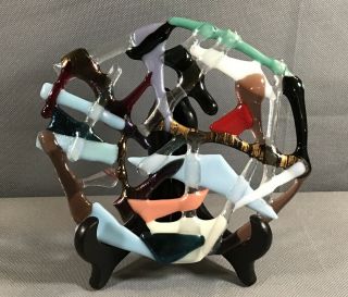 Vintage Hand Crafted Abstract Art Glass Wall Art Trivet Signed Catlow