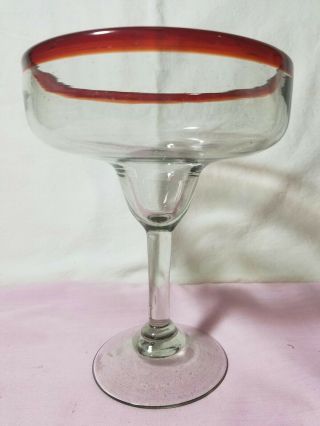 Collectible Vintage Large Ruby Red Trimmed Blown Glass Margarita Goblet