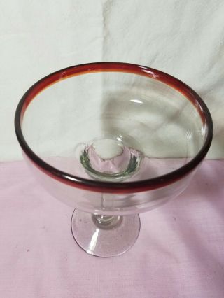 Collectible Vintage Large Ruby Red Trimmed Blown Glass Margarita Goblet 2