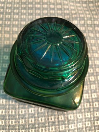 Vintage Jeannette Glass Square Jar W Lid see though blue to green shades 2