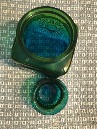 Vintage Jeannette Glass Square Jar W Lid see though blue to green shades 3