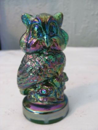 Vintage Joe St.  Clair Iridescent Carnival Art Glass Owl Paperweight Figurine