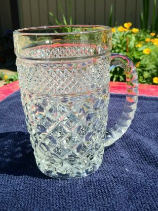 Vintage Clear Cut Glass Mug Set Of 4,  Diamond Design - No Chips,  5 1/2 " Tall