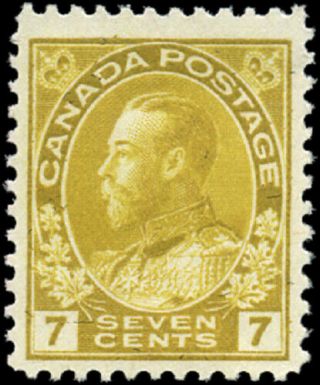 Canada 113 F - Vf Og Lh 1916 King George V 7c Yellow Ochre Admiral Cv$55.  00