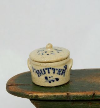 Vintage Jane Graber Stoneware Lidded Butter Jar Artisan Dollhouse Miniature 1:12