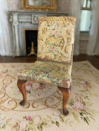 Vintage Miniature Dollhouse Artisan Hand Painted French Silk Upholstered Chair