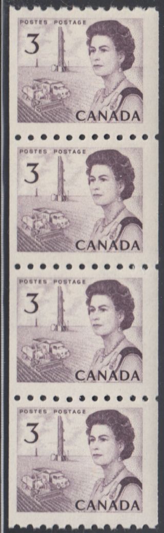 Canada: 466i 3c Purple Lf/fl Variety Dex Centennial Coil Strip,  Vf Nh Cv$20 A