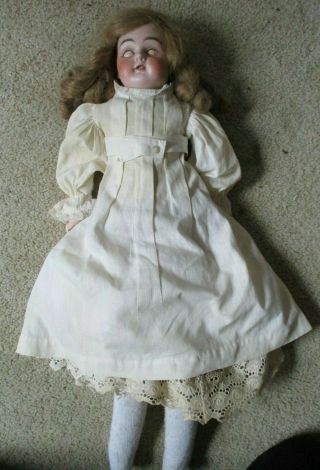 Antique Special Germany Porcelain/bisque Leather Sleepy Blue Eyed 23 " Doll