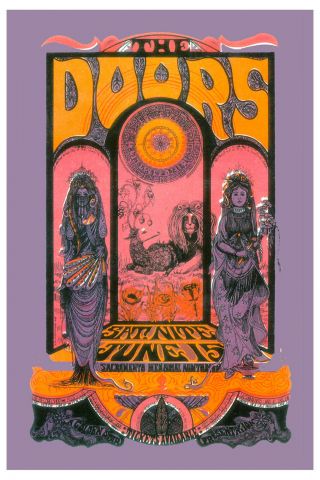 The Doors At Sacramento Psychedelic Concert Poster 1970 13x19