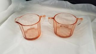 Vintage Pink Depression Ribbed Creamer And Sugar Glass Set