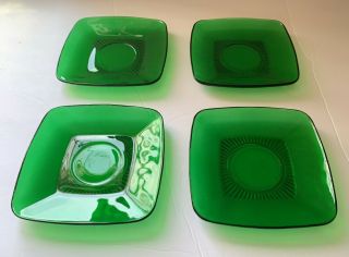 Set Of 4 Anchor Hocking Vintage Forest Green Charm Plates 5 1/2 Inch Plate