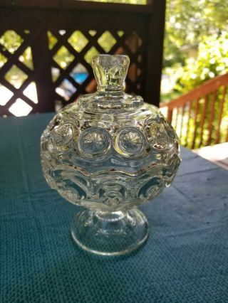 Vintage L.  E.  Smith Clear Glass Footed Short Moon And Stars Compote/candy Dish
