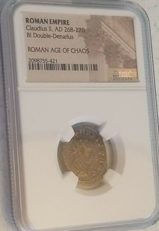 Ngc Roman Empire Claudius Ii 268 - 270 Bi Double Denarius Roman Age Of Chaos Coin
