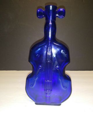 8 " Vintage Dark Cobalt Blue Glass Violin Or Cello Bottle Bud Vase Marked 2