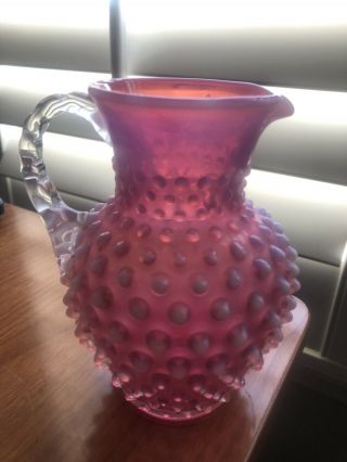 Vintage Fenton Glass Opalescent Cranberry Pink Hobnail Pitcher