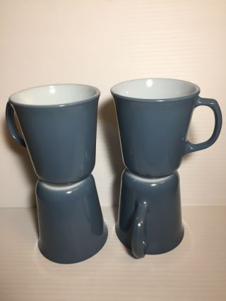 Set Of 4 Vintage Pyrex Milk Glass Slate Blue Gray Coffee Cups Mugs
