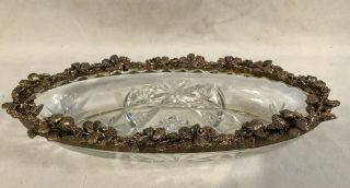 Vintage Anchor Hocking Eapc Star Of David Oval Relish W/applied Metal Flowers