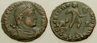 046.  Roman Bronze Coin.  Valentinian I,  Ae - 3.  Siscia.  Emperor W/captive